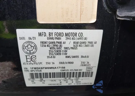 2021 Ford Explorer Limited z USA, uszkodzony, nr VIN 1FM5K8FW6MNA17156